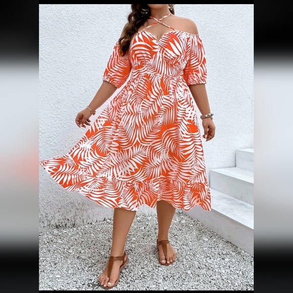 Shein Lune Plus Tropical Print Crisscross Tie Backless Dress in 4XL - Picture 1 of 11